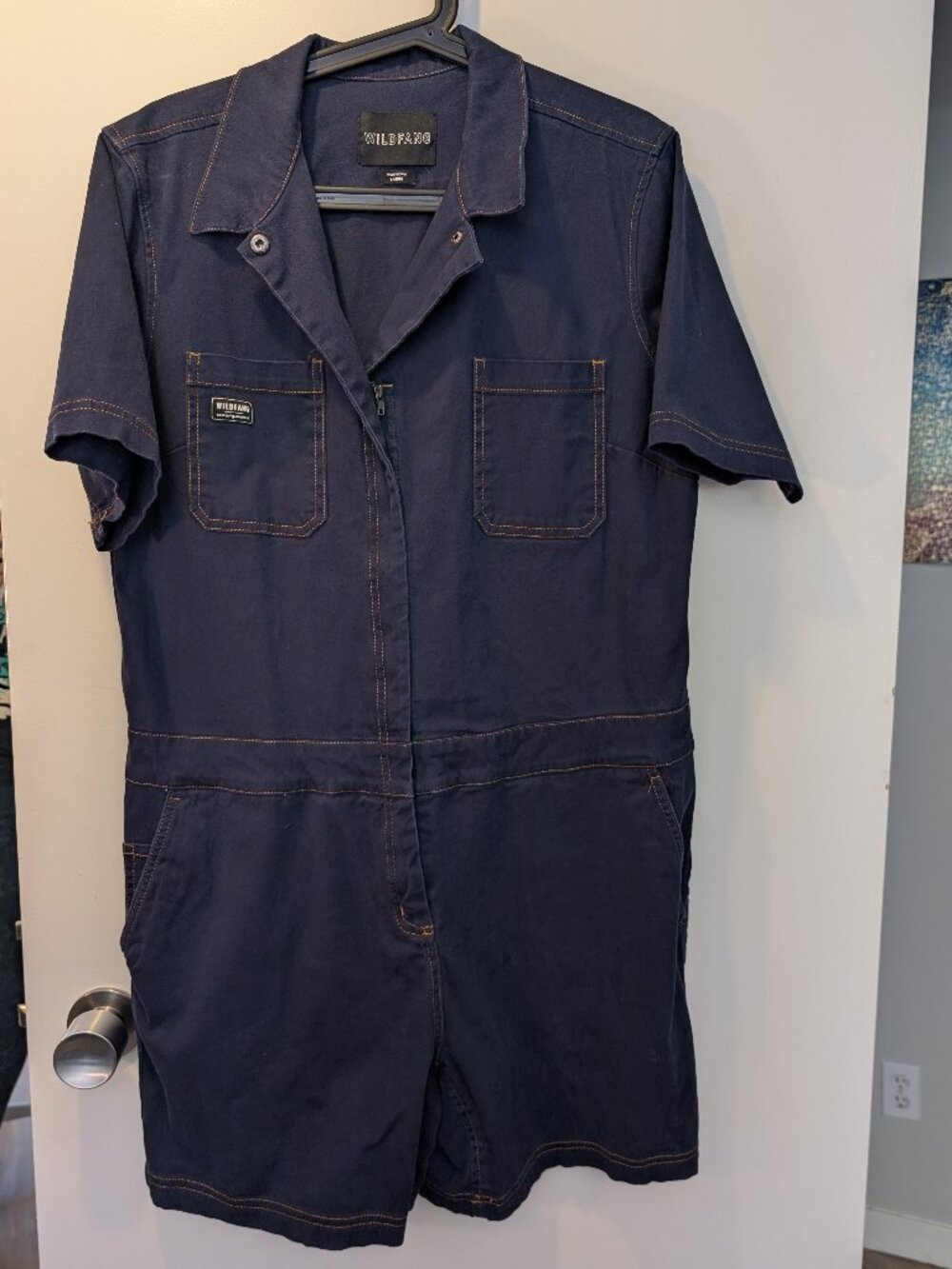 Wildfang Navy Blue Size Large Shorteralls Short Sleeve Jumpsuit